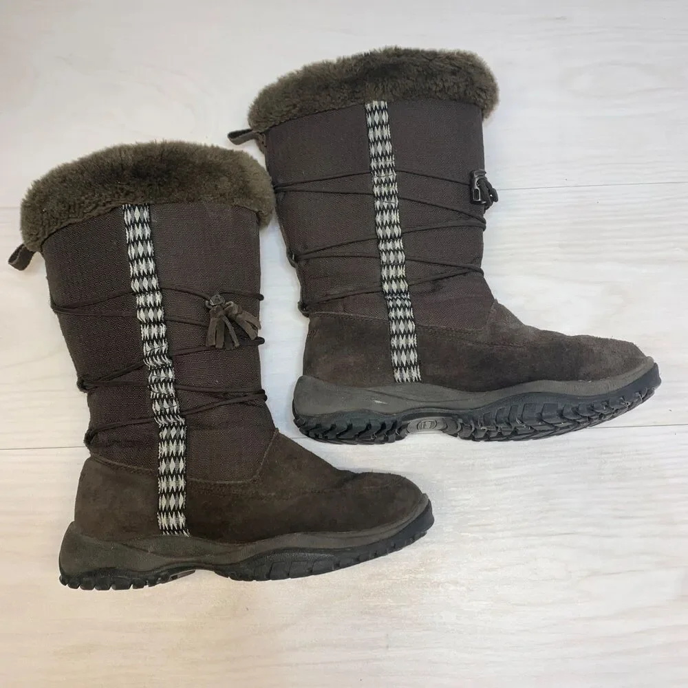 Baffin AMAK 4710-W001 Brown Suede Leather Faux‎ Fur Mid Calf Snow Boots Size 8
